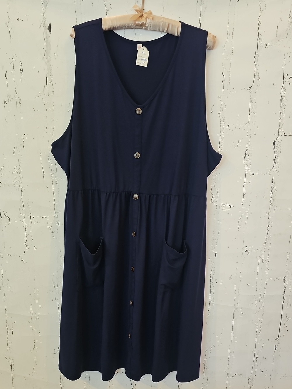 Navy Button-Front Sleeveless Dress with Pockets 92